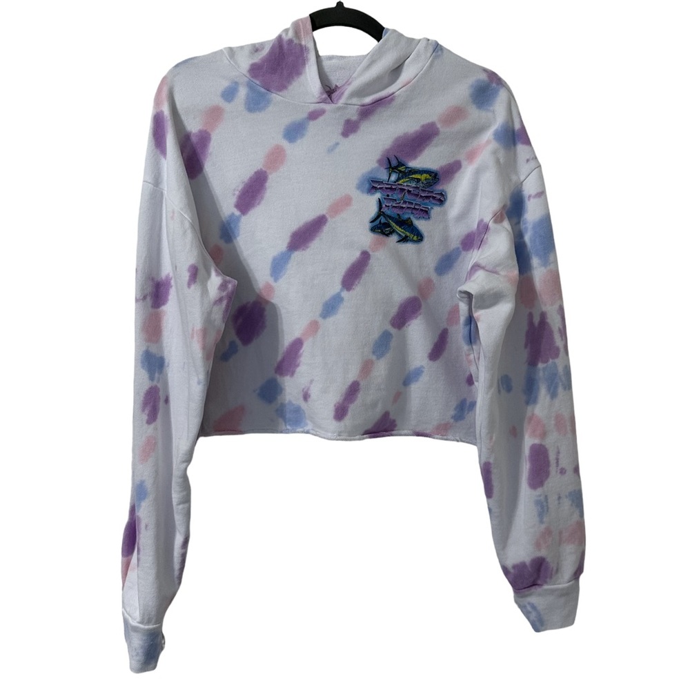 Pyscho Tuna Women’s Tie Dye Jellyfish Graphic Cropped Hoodie Size M